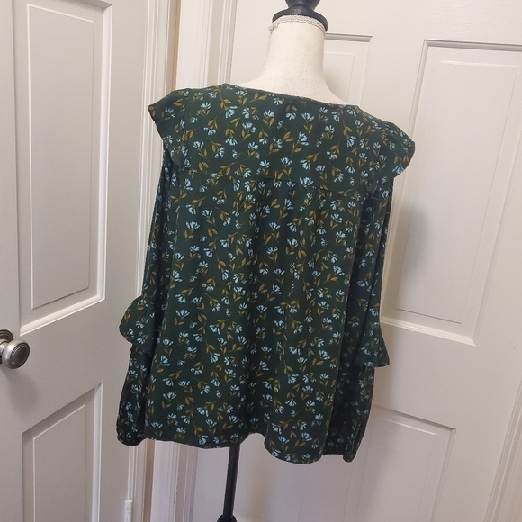 NWT Sonoma Floral Print Ruffle Peasant Blouse Size 0X green/blue - Picture 5 of 12